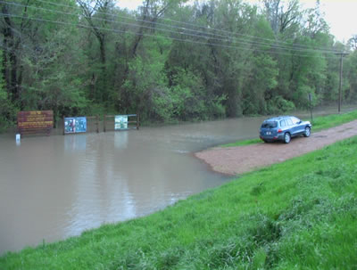 Flooded parking lot at the Hwy 17 bridge