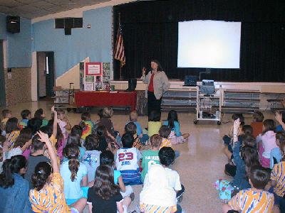 Author Terri Luneau talking to an elementary school class